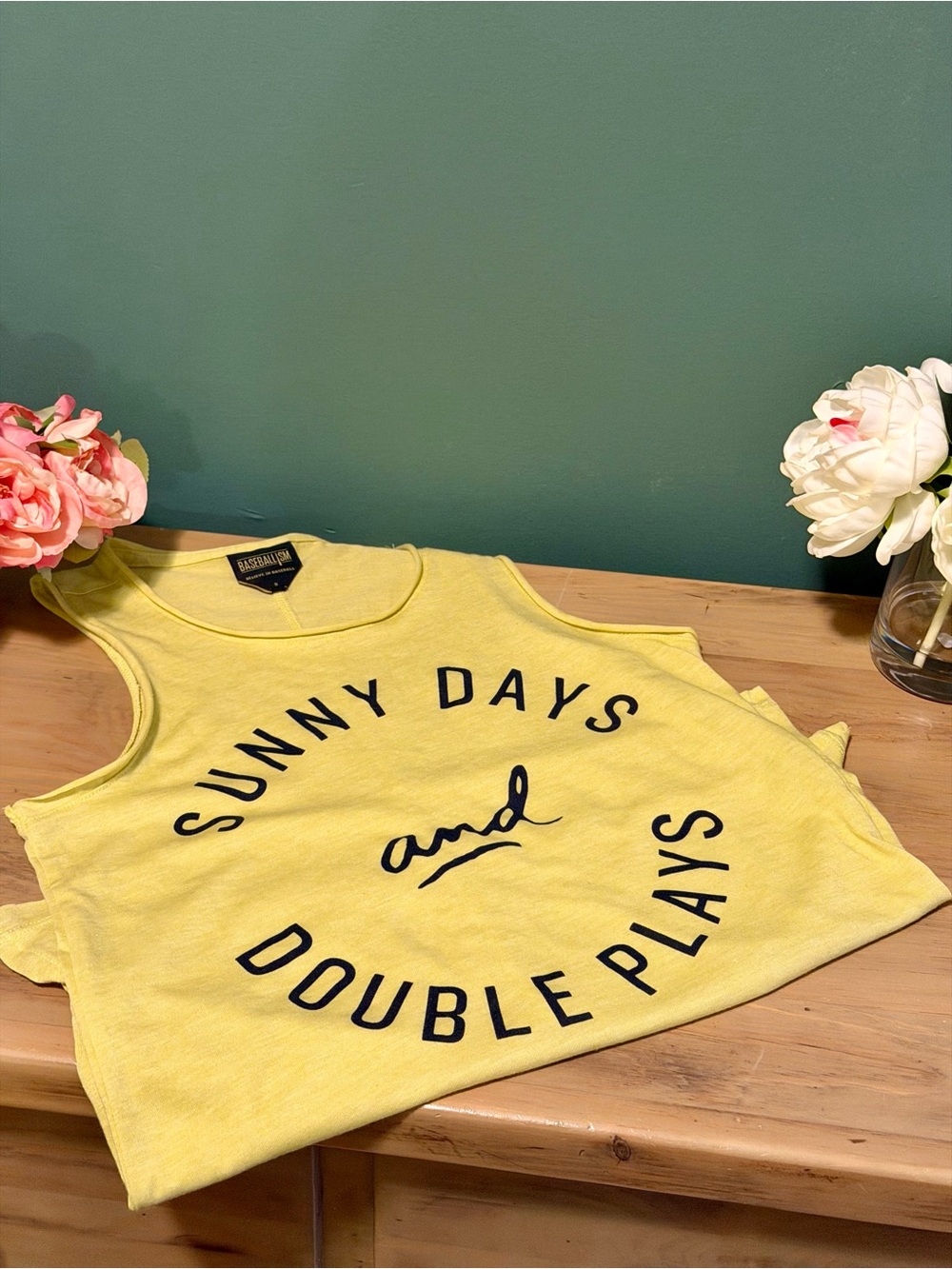 Baseballism Sunny Days & Double Plays Yellow Tank Top Women’s Small